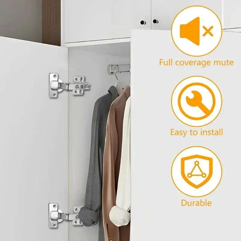 1/10pcs Stainless Steel Cabinet Door Hinges Buffer Kitchen Wardrobe Door Concealed Hinges with Screws Furniture Hardware Tools