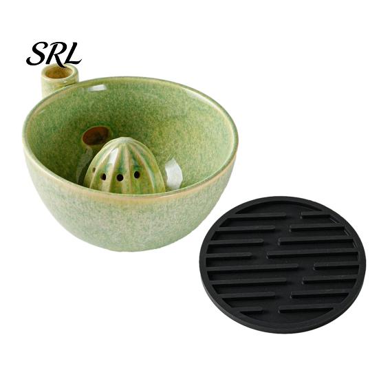 Multifunctional Food Prep Bowl Berry Swirl Draining with Silicone Pad, Ceramic Retro Kiln Easy Clean Dishwasher Safe Fired Colander, Compact Strainer