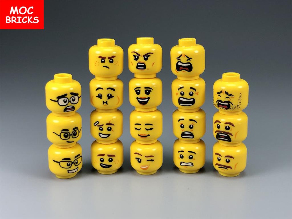 10 шт. Детали MOC Мужская и Женская Фигурка Голова Лицо Выражение DIY Мини Куклы Модель Строительные Блоки Образовательные Игрушки