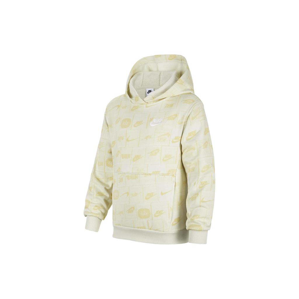 Nike Sportswear Club Fleece All Over Print Letter Hoodie Casual Long Sleeve Sweatshirt Kids Sweatshirt Light-Yellow FN8741-020