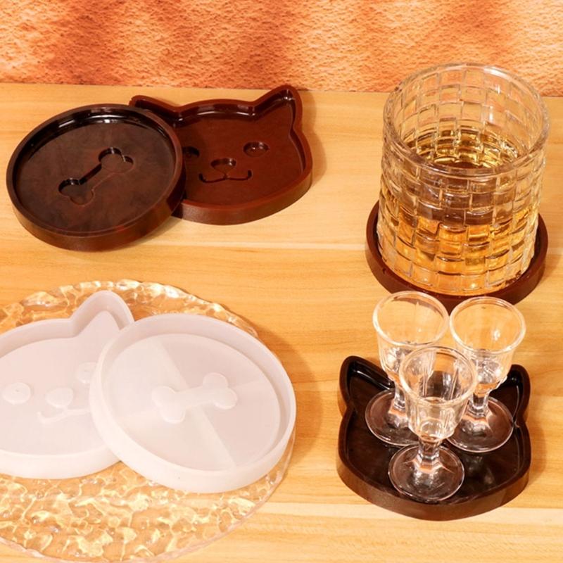 Милые Кошки Форма Кости Подставка под Стакан Силиконовые Формы для Смолы Подставка под Чашку для Питомца Силиконовая Форма Теплоизоляционная Подушка Формы для Домашних Украшений Инструмент