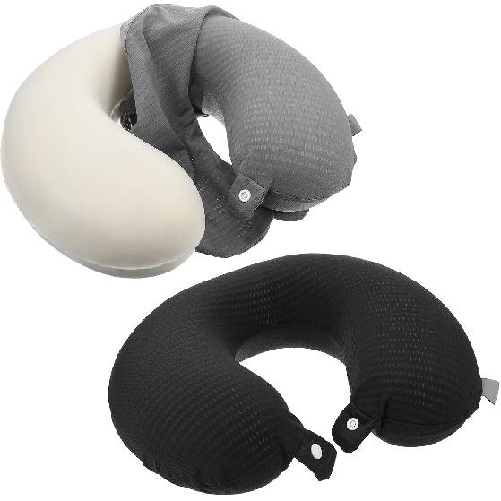 2 Pcs Neck Pillow Covers with Zipper, U Shaped Travel Pillow Case Cover, Replacement Neck Pillows Case, Washable oft Airplane Pillows Covers, Black
