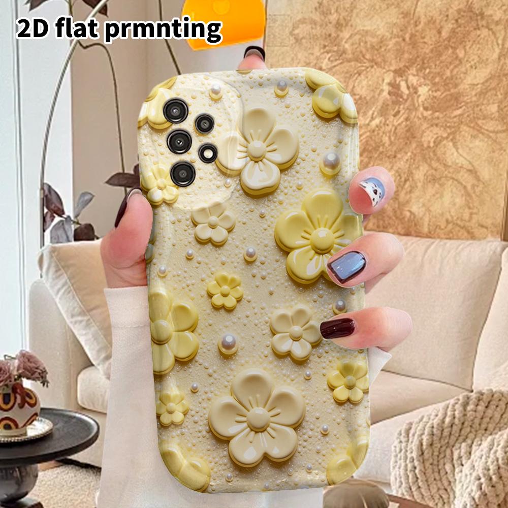 Phone case: 2D flat Samsung Galaxy A34 A35 M05 M06 S20 S22 S21 FE Plus 5G protective case, couple style, creamy yellow little flowers, Christmas and H