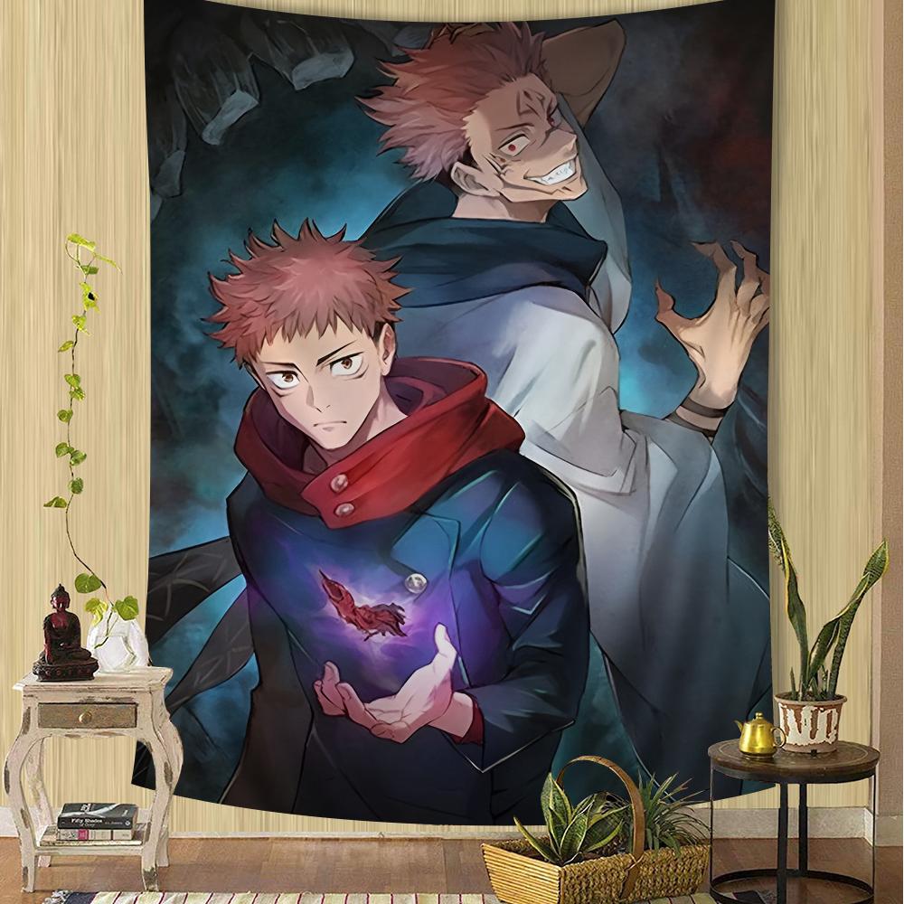 Групповая Битва Jujutsu Kaisen Настенный Гобелен Динамичное Искусство Персонажей Дерзкий Декор Комнаты для Фанатов Сёнэн Аниме и Экшн Манги
