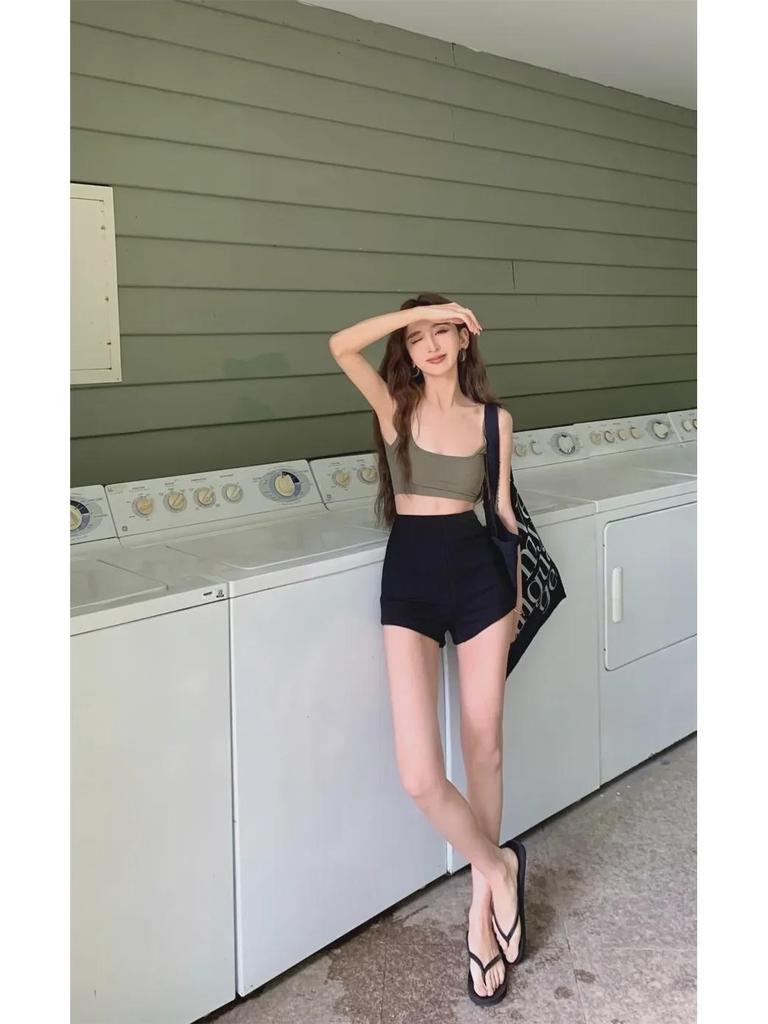 Женские черные узкие шорты с высокой талией - сексуальный американский стиль для горячих девушек летом