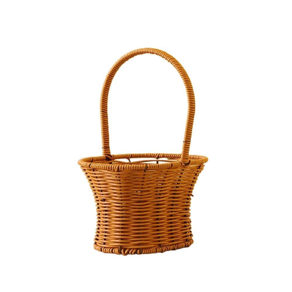 Brown Handhold Weaving Basket with Handle Hanging Basket Creative Flower Basket