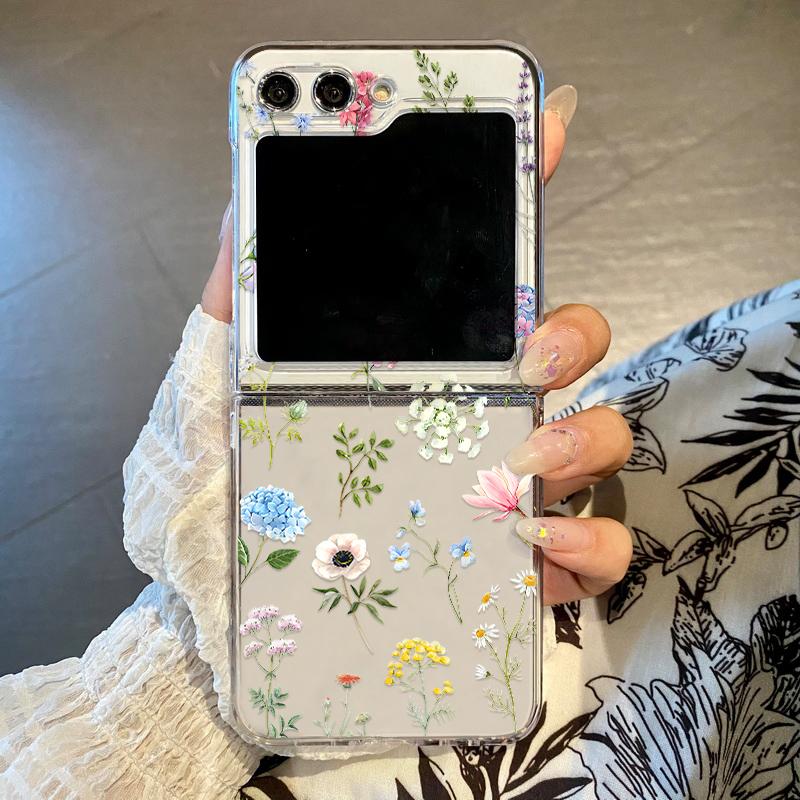 Для Samsung Galaxy Z Flip 5 4 3 6 чехол роскошный розовый цветочный узор прозрачный ПК пластиковый жесткий складной чехол для Samsung Z Flip5 Flip4