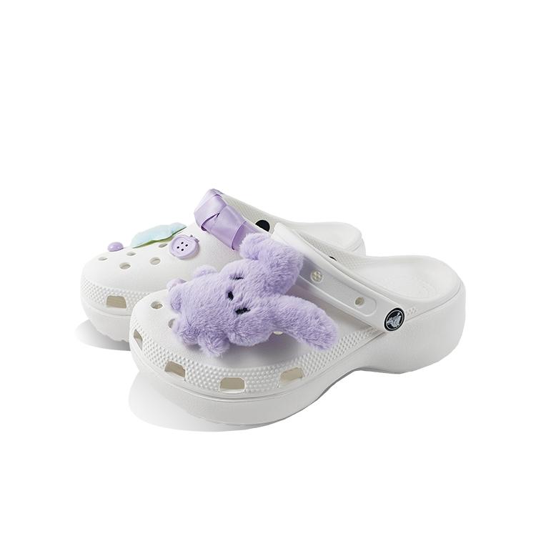 Crocs Classic Platform Clog EVA Purple Rabbit Small Fresh Cute Rabbit Versatile Classic Cloud Dok Hole Shoes Unisex White