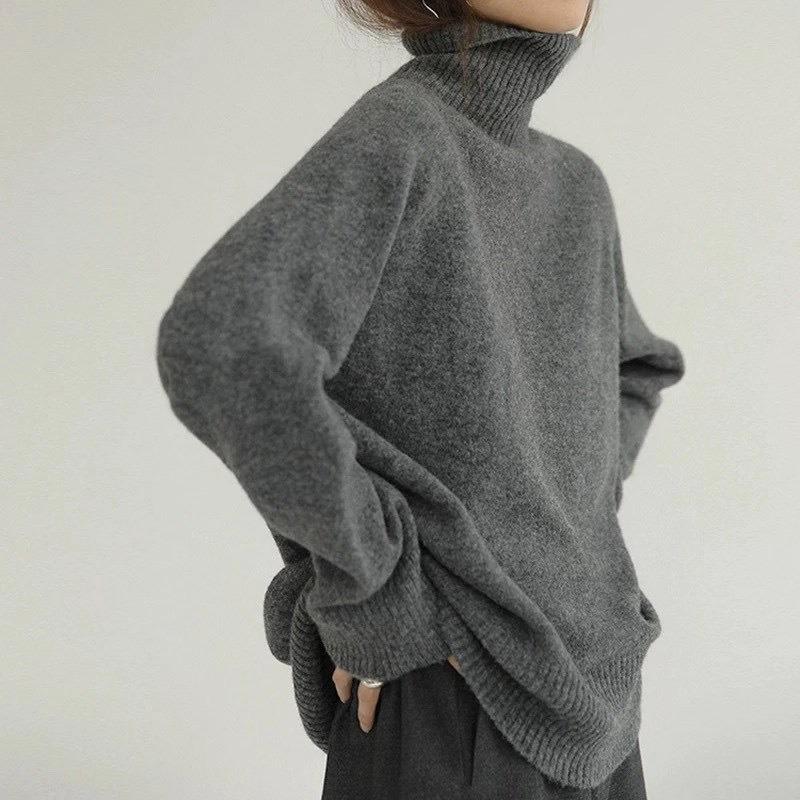 Sweater Female High Neck Fall and Winter Pullover Knitted Bottoming Shirt Loose Outside The Lazy Wind Senior Sense of The Comfortable and Versatile