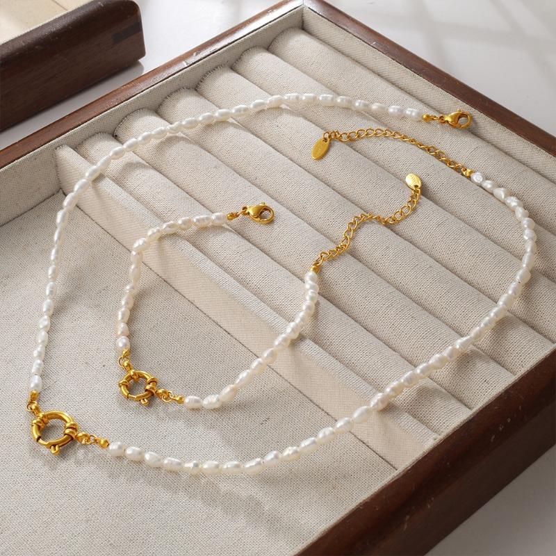 Freshwater pearl bracelet and necklace set - premium spring clasp jewelry set