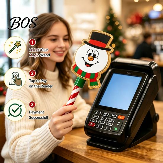 Snowflake Design Tap Wand Christmas Wand, Contactless Payment Credit Card Holder with Candy Stocking Filler Cane Handle, 3D Printed Holiday