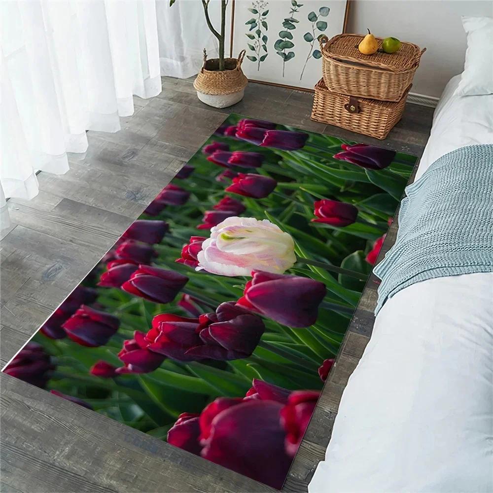 Ковер Тюльпан Весенний ботанический Цветок Зональный ковер для гостиной Детской спальни Натуральный Сад Цветочный Напольный коврик Кухонный коврик