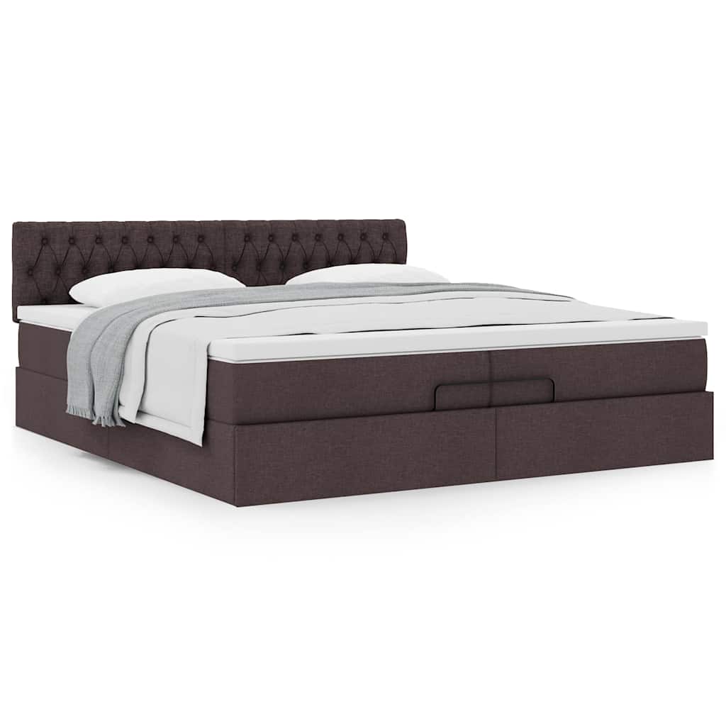 Ottoman Bed with Mattress Dark Brown 200x200 cm Fabric