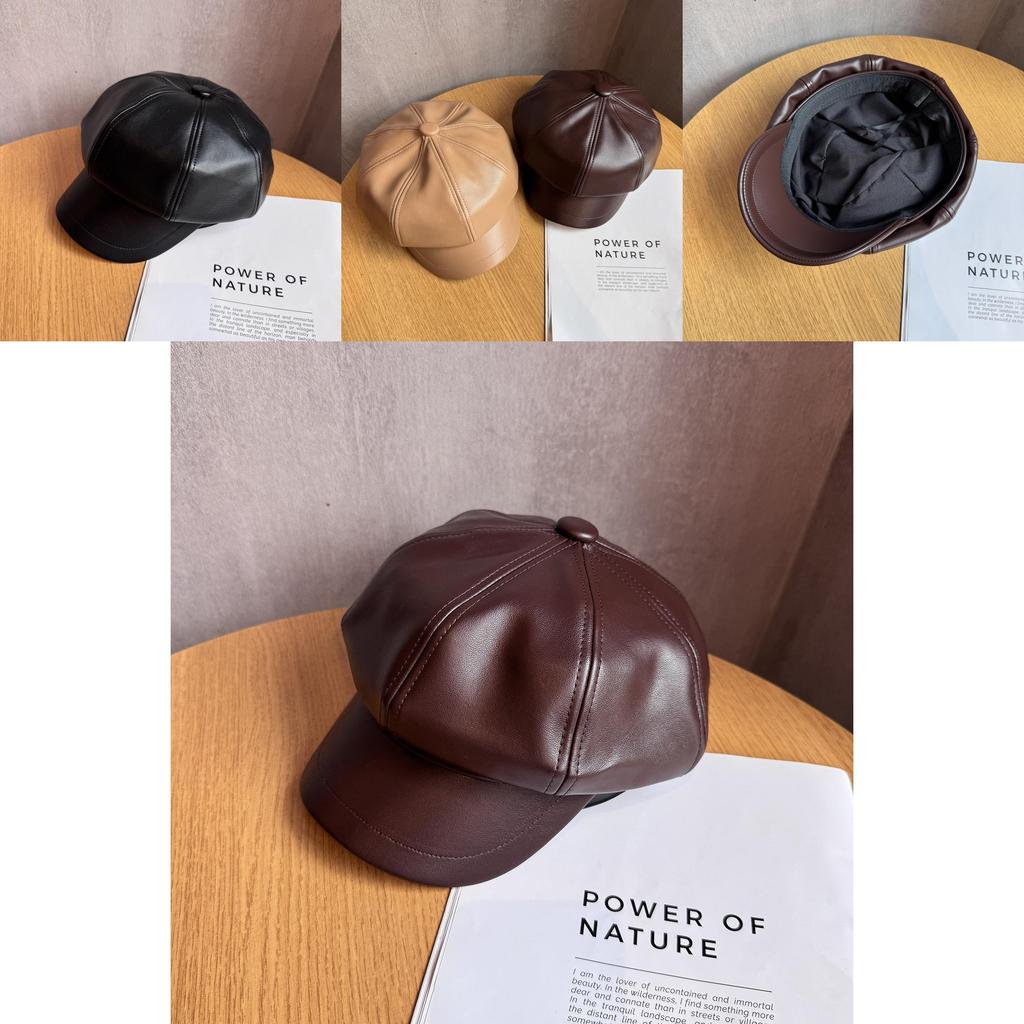 Восьмиугольная шляпа в стиле ретро для девочек из искусственной кожи с козырьком и воздухопроницаемостью