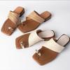 Vacation Flip-flops with Thick Heels Flip-flops Made of Straw and Interwoven Fabric for Women's Summer Outerwear C608