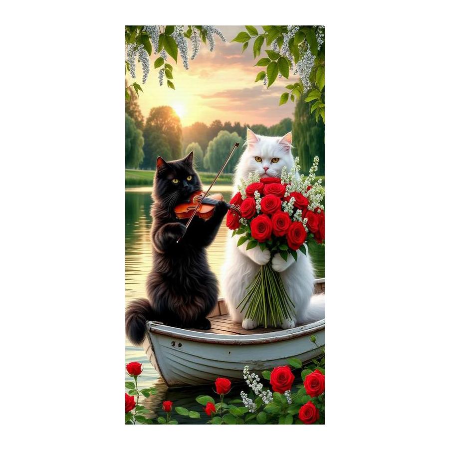 Cat Rose Boat Large Size Diamond Painting New Collection Animals Diy Full Drill Rhinestone Embroidery Mosaic Cross Stitch Kits