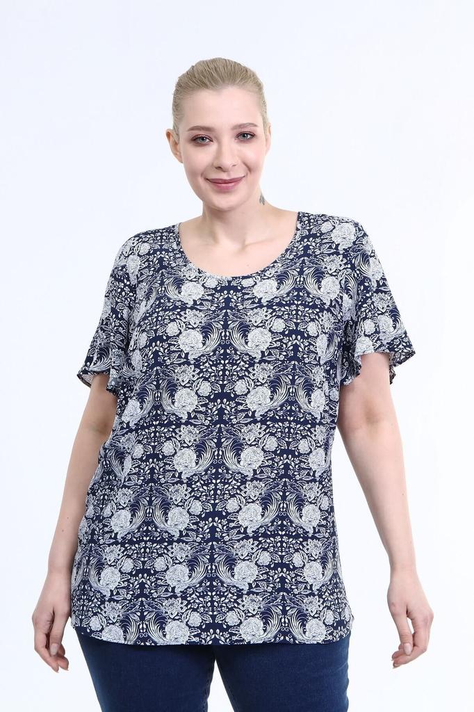Женская блузка большого размера с воланами и короткими рукавами