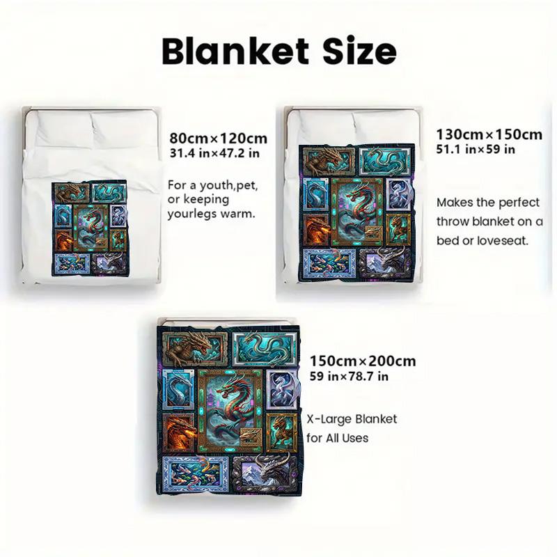 Fantasy Dragon Gallery 2D Flat Pattern Flannel Blanket, High quality All Seasons, Home Decor, Warmth and Comfort, Perfect for Christmas Gifts.