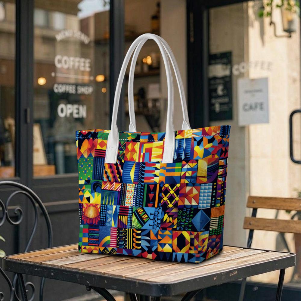 Colorful Geometric Pattern Tote Bag Casual Large Capacity Shoulder Handbag for Daily Use