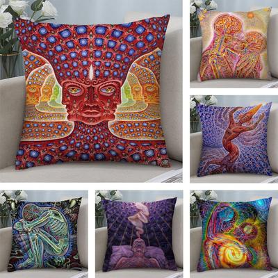 A-Alex Grey Психоделическая наволочка Мягкая плюшевая ткань Двусторонняя печать Наволочка для дивана для всех сезонов Домашний декор
