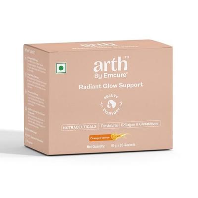Arth by Emcure Поддержка сияния кожи Растительный коллаген с глутатионом, 0N x 10 г Удобные саше для переноски | Упаковка на 20 дней |