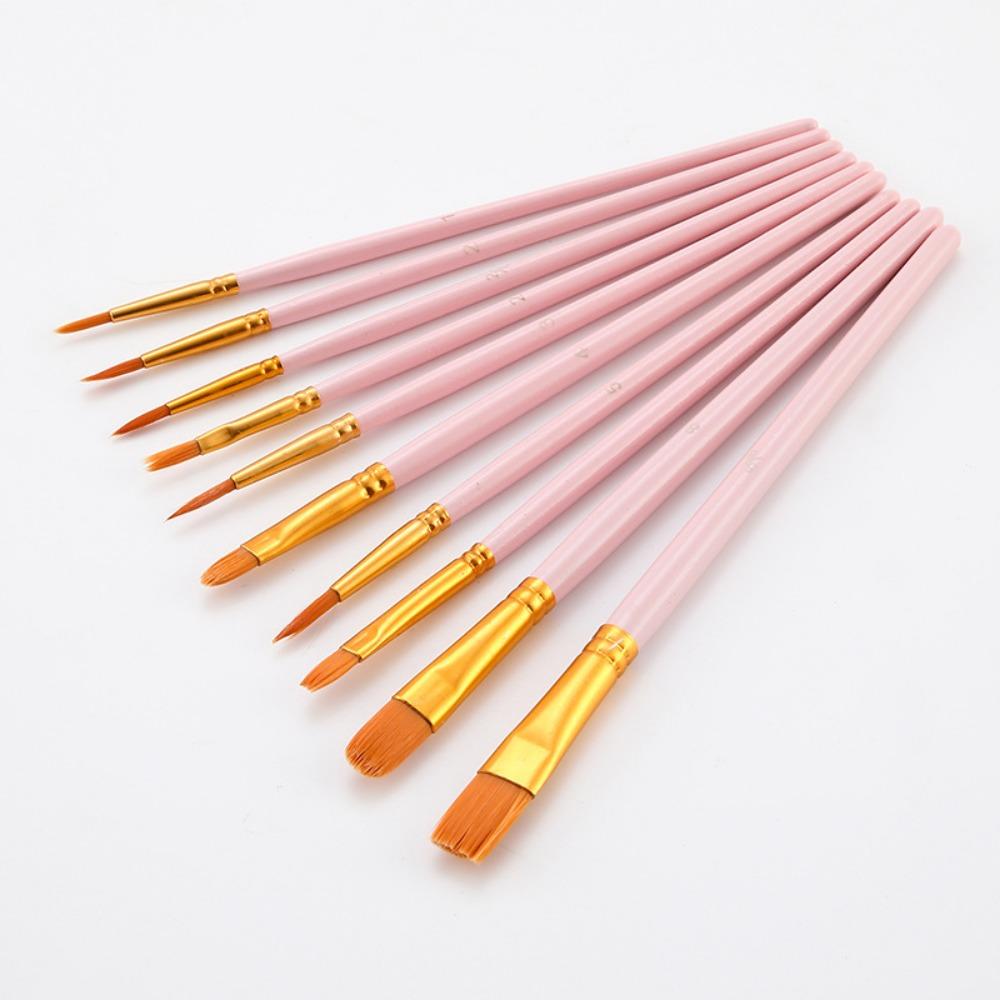 10 наборов нейлоновых кистей, деревянные стержни, акварельные краски, кисти для масляной живописи, кисти для студенческой художественной живописи