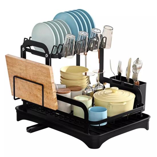 2-layer Countertop Tableware Storage Rack Dish Holder with Drain Tray Strong Load-bearing Bowl Multipurpose Dish Drain Rack
