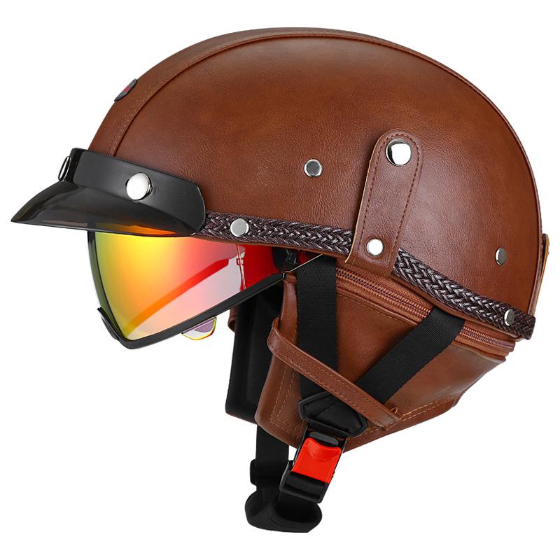 Ретро Мотошлем Одобрен DOT Встроенные Солнцезащитные Очки Casco Moto Шлем Съемная Внутренняя Подкладка Винтажный Немецкий Половинчатый Шлем