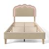 Upholstered Bed LED Single Bed 90 x 200 cm, Slatted Frame and Adjustable Headboard, in Beige, Youth Bed for Bedroom Guest Room - Linen Material