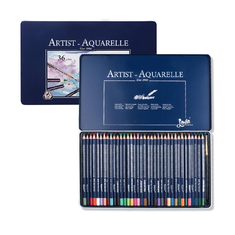Watercolour Colouring Pencil Set with Brush Water-Soluble Coloured Pencils in Metal Case for Kid Adult Artist Coloring