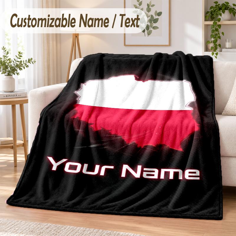 Custom Text Flannel Blanket Poland Print Warm Cozy Blanket Home Sofa Bedding