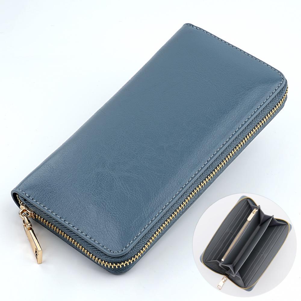 Unisex Oil Wax Cowhide Leather Wallet: Long Zip Design, Bestseller In Japan