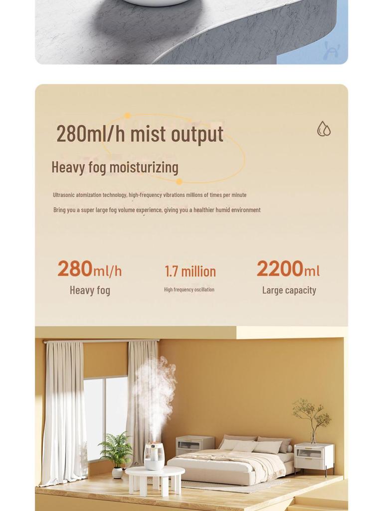 Бесшумный увлажнитель воздуха для спальни: Безопасно для детей и беременных женщин, большой выход пара, небольшая очистительная машина для кондиционируемых помещений