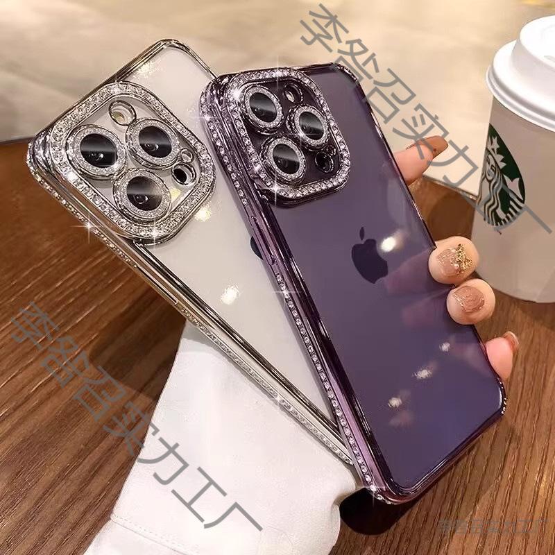 Чехол для iPhone 17 Pro Max с линзой из стразов: Ударопрочный, Гальванизированный Мягкий Чехол, Прозрачный, Совместим с iPhone 14/13