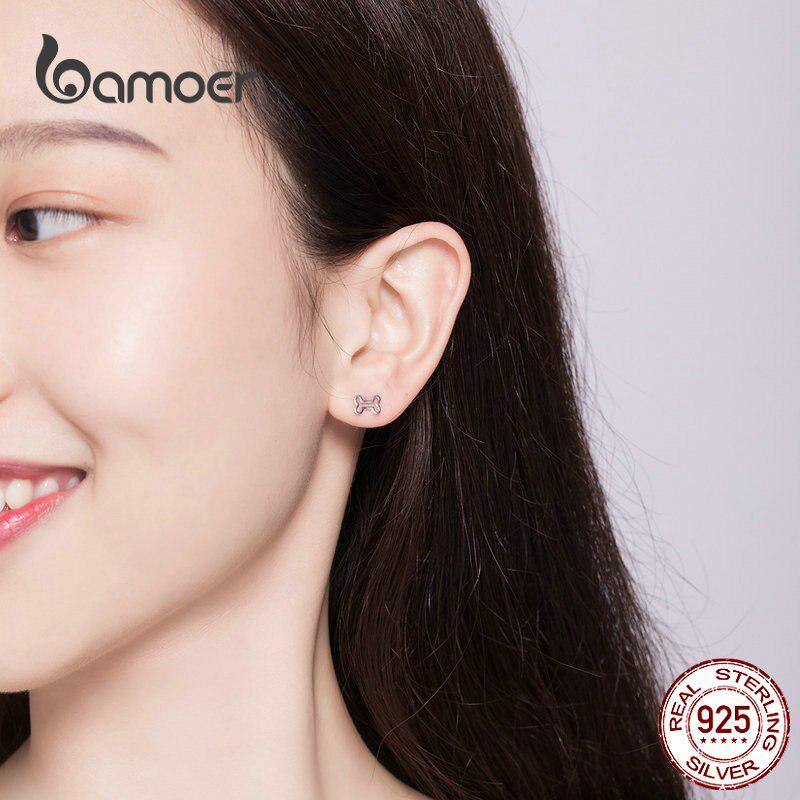 Серьги-гвоздики bamoer для девочек, стерлинговое серебро 925 пробы, кошачьи ушки, ювелирные изделия, бижутерия