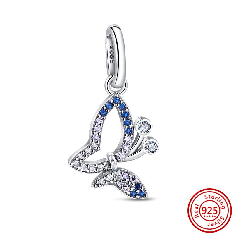 925 Silver Insects Series Colorful Zircon Dragonfly Flower Bee Butterfly Beads Fit Original Charms Bracelet Fine Jewelry