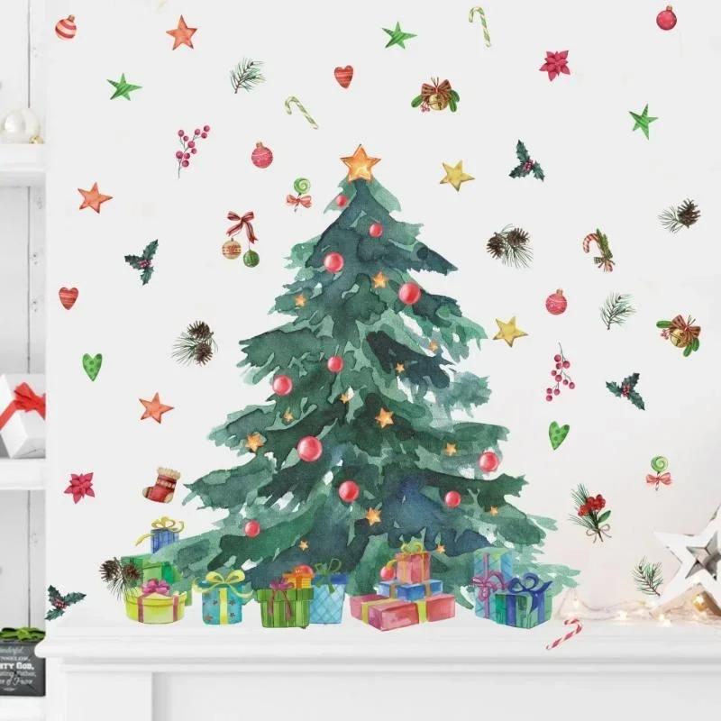 Рождественская елка Подарочная Наклейка На Стену Фестиваль Гостиная Фон Декор Обои Новогоднее Украшение Дома Самоклеящиеся Наклейки