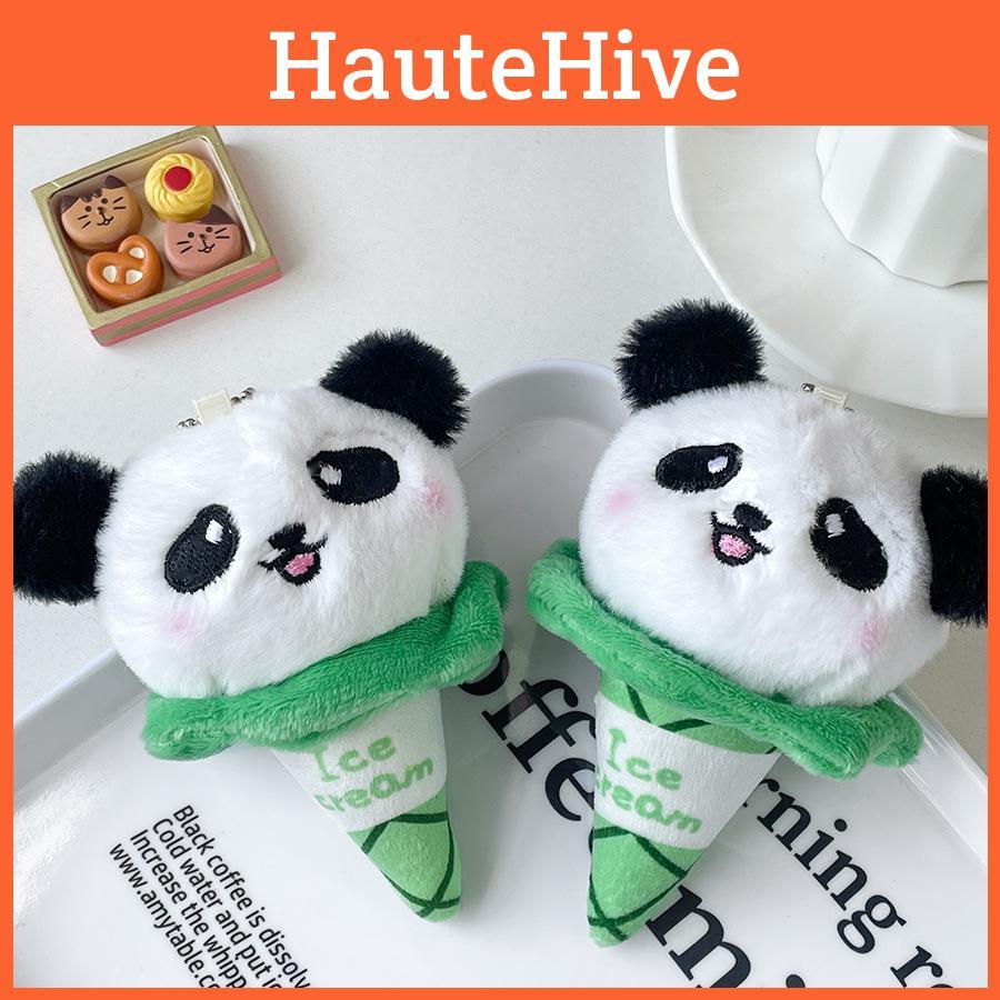 Adorable Mini Panda Plush Toy Keychain Soft Cotton Cute Animal Doll White Green