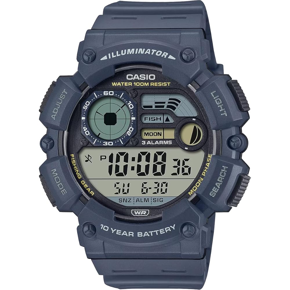 Casio WS-1500H-2AV Цифровые мужские часы с отображением рыболовных и лунных данных Серо-синий Цвет Морской Военно-Морской Флот Зарубежная Модель