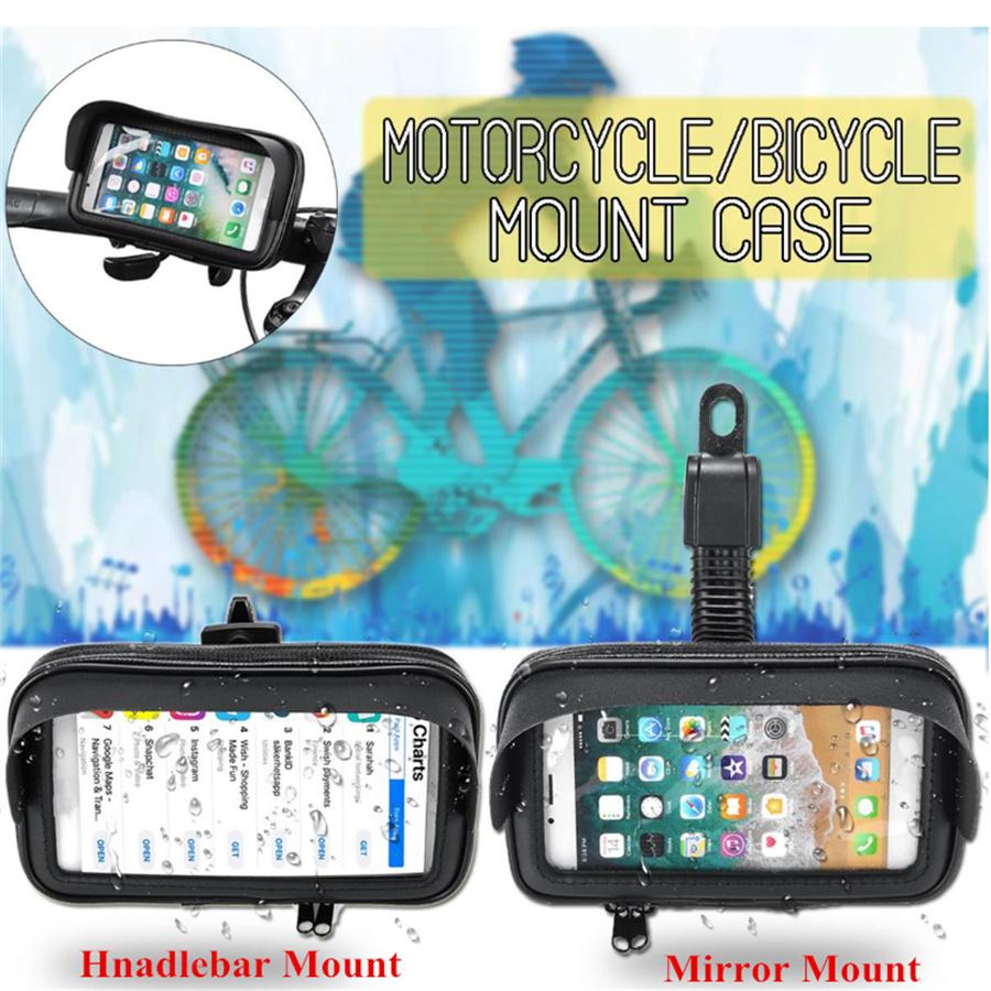 6.3" Bike Bicycle Mobile Phone Holder Stand Motorcycle Rearview Mirror Mount Bag