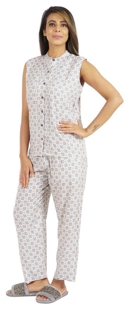 Phagun Pajamas Set Printed Rayon Sleepwear Sleeveless Nightwear For Women