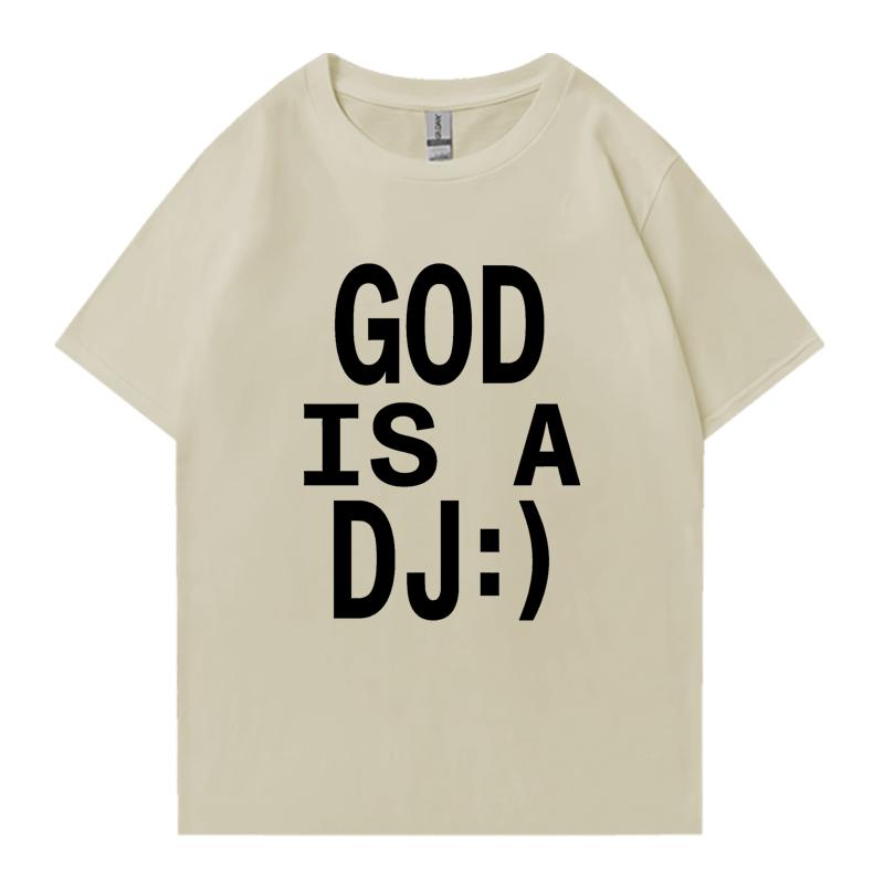 God Is A DJ Print Summer Oversized T-shirt Crew Neck Men Women Short Sleeve 100% Cotton T-shirts Crew Neck Oversized Unisex Tops