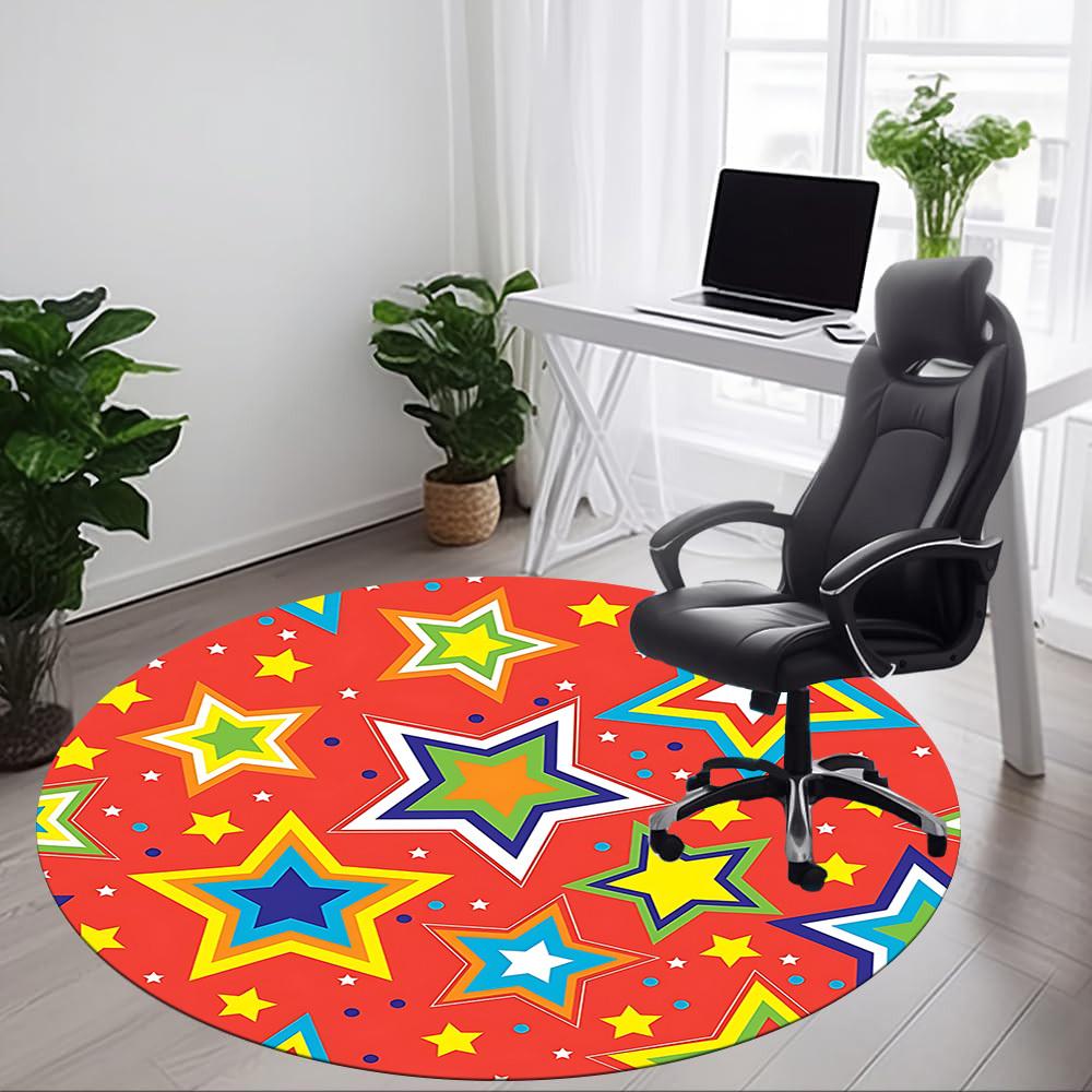 1pc Colorful Stars Pattern Chair Carpet for Office, Round Polyester Mat, Indoor Decor for Office, Easycare Fabric, Washable Non-slip Area Carpet