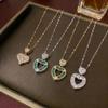 Изумрудное Сердце Стразы Ключица Ожерелье - Корейский/Японский Стиль Титановая Сталь
