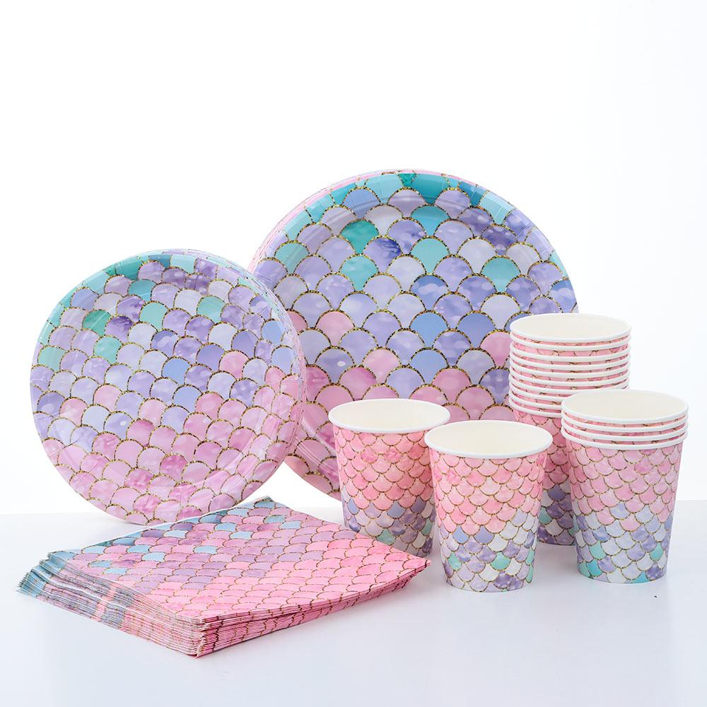 Birthday Decoration Supplies Paper Plate Disposable Tableware Set Little Mermaid Party Paper Cup