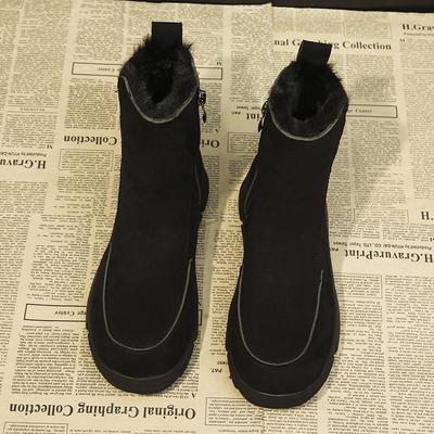 Зимние сапоги из коровьей замши на плоской подошве со средним каблуком 2024 года, высококачественная женская обувь с круглым носком, сплошное шитье, новинка, женские сапоги