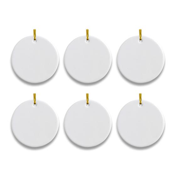 6/12 шт. Рождественский сублимационный-заготовка керамический кулон Белый круглый керамический подвес с золотой нитью для рукоделия Рождественская елка Персонализированный