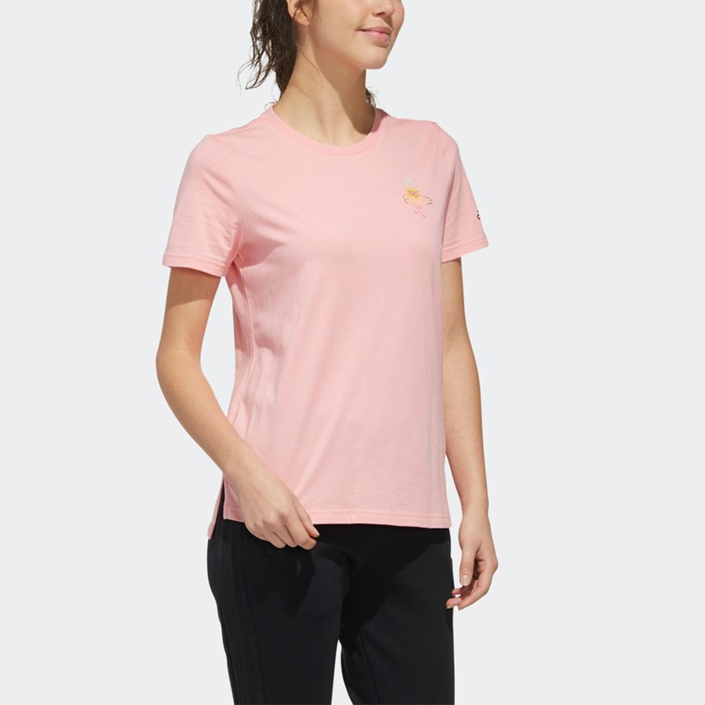 Adidas T Shirts Women's Pink Crew Neck Moderate Straight Fit FT2928