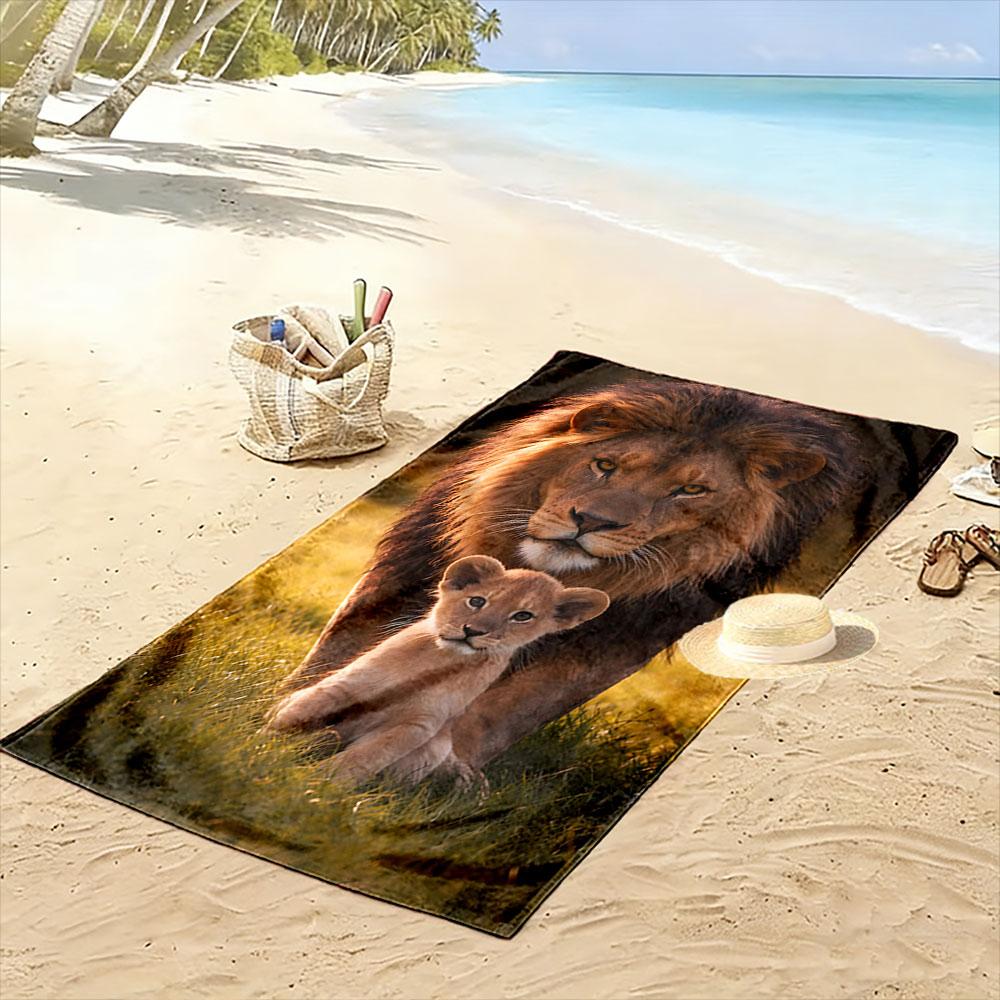 Majestic lions in harmony Print beach towel, quick drying, suitable for travel, outdoor sports, jogging, the beach and swimming, gift