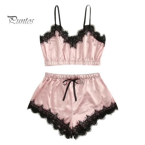 Женский пижамный комплект из 2 предметов, кружевная отделка, V-образный вырез, укороченный топ на бретельках, эластичный пояс, шорты, повседневный комплект без рукавов, домашний комплект